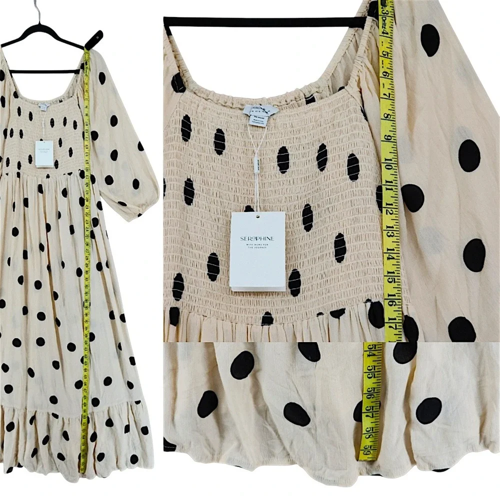 Seraphine Maxi Dress 12 Carmen Cream Black Polka Dot Shirred Boho Maternity NEW